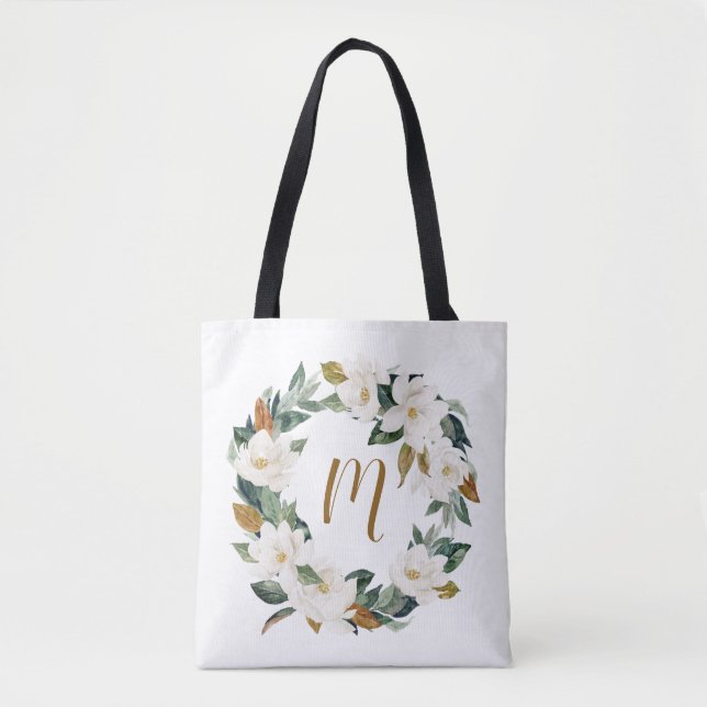 Magnolia Wreath Monogram Tasche (Vorderseite)