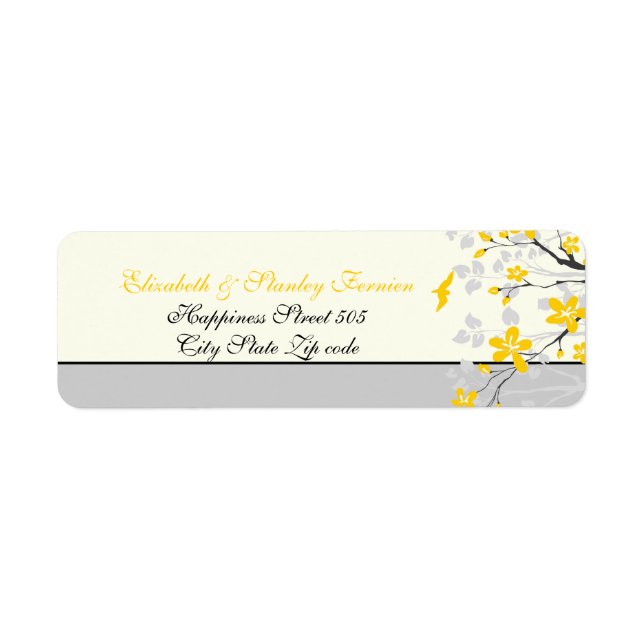 Magnolia-Zweig gelb, grau Hochzeitslabel (Vorne)