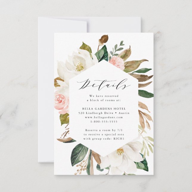 Magnolias aquarelles | Carte de détails Mariage (Devant)