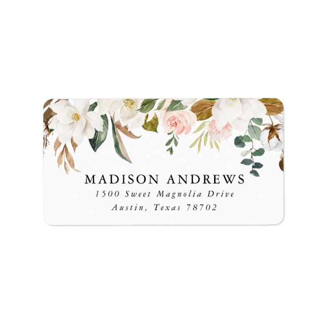 Magnolias aquarelles | Étiquettes d'adresse de ret (Devant)
