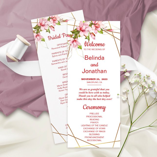 Magnolias Imitate Gold Foil Rahmen Rustikale Hochz Programm (Von Creator hochgeladen)