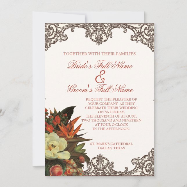 Magnolias n Bird of Paradise - Gewohnte Hochzeit Einladung (Vorderseite)