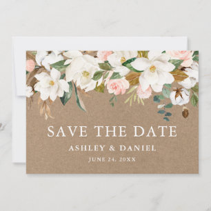 Magnolias rosa Roses Kraft Save The Date