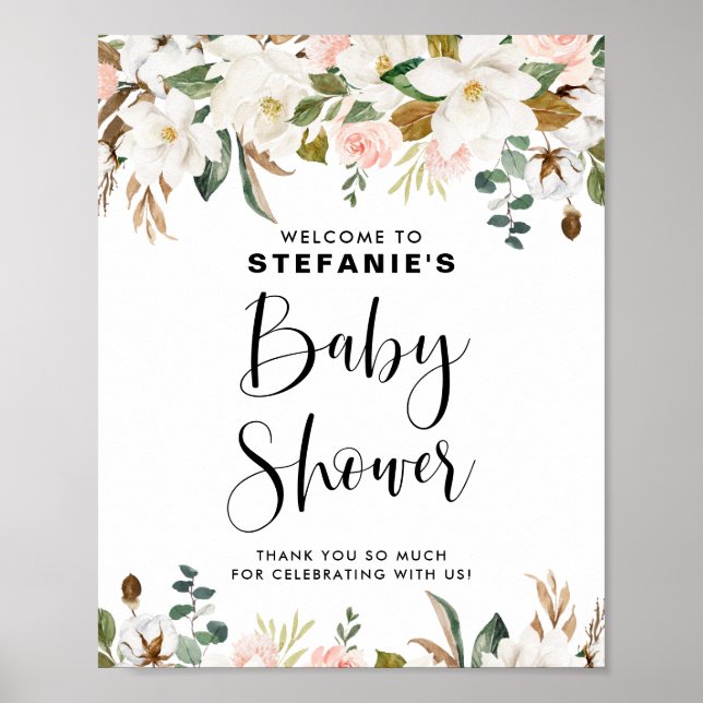 Magnolias und Cotton Garland Baby Dusche Willkomme Poster (Vorne)