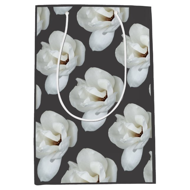 Magnolie auf dunkelgrau mittlere geschenktüte (Vorderseite)