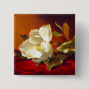 Magnolie auf rotem Samt Martin Johnson Heade Button
