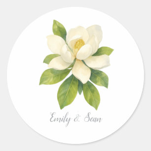 Magnolie-Blumen-Hochzeitsmonogramm nach Maß  Runder Aufkleber
