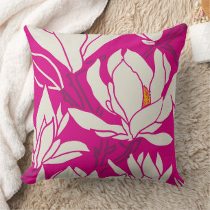 Magnolie Blumenmuster in Fuchsia Kissen