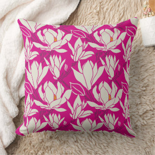 Magnolie Blumenmuster in Fuchsia Kissen