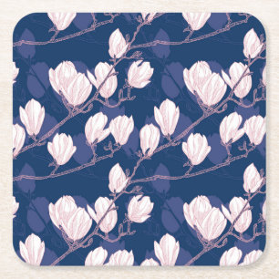 Magnolie Eleganz: Navy Frühjahrsblüte Rechteckiger Pappuntersetzer