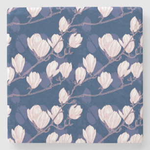 Magnolie Eleganz: Navy Frühlingsblüte Steinuntersetzer