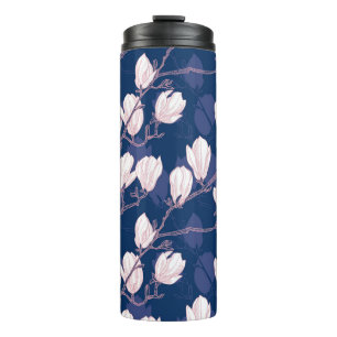 Magnolie Eleganz: Navy Frühlingsblüte Thermosbecher