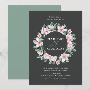 Magnolie & Eukalyptus Floraler Kranz Hochzeit Einladung