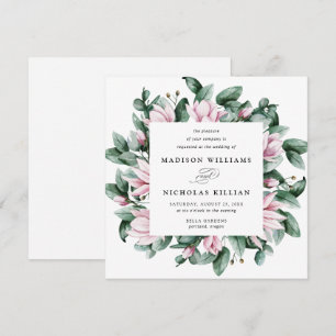 Magnolie & Eukalyptus Quadratische Hochzeit Einladung