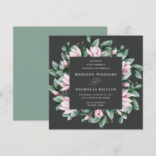 Magnolie & Eukalyptus   Quadratische Hochzeit Einladung