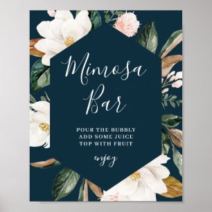 Magnolie floral navy Brautparty Mimosa Bar Schild
