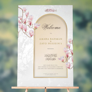 Magnolie Hochzeits-Willkommensschild – Eleganter B Acrylschild