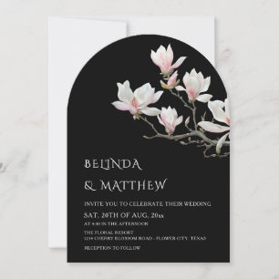 Magnolie Kunstvolle Schwarz Hochzeit Casual Einladung
