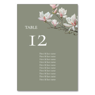 Magnolie Sage Grün Florales Hochzeitssitzplan Tischnummer