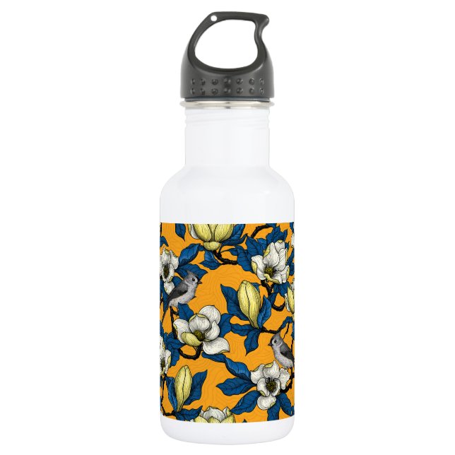 Magnolie und Titmausvogel blühen 3 Edelstahlflasche (Vorderseite)