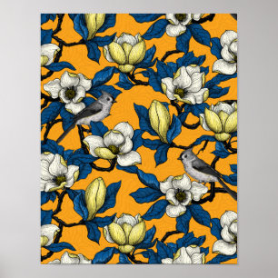 Magnolie und Titmausvogel blühen 3 Poster