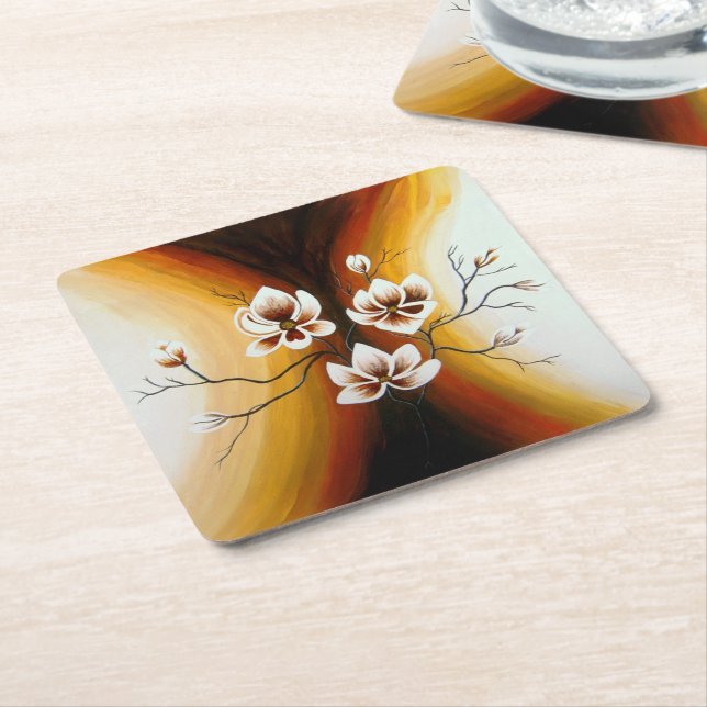 Magnolien, Acryl -  Rechteckiger Pappuntersetzer (angewinkelt)