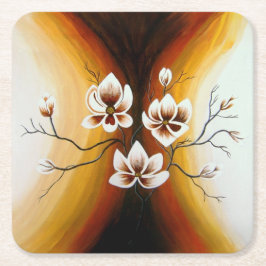 Magnolien, Acryl - Rechteckiger Pappuntersetzer