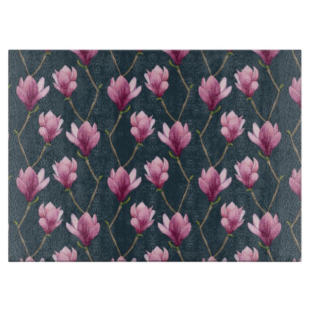 Magnolien-Aquarell-Blumenmuster Schneidebrett (Vorderseite)