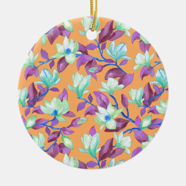 Magnolien auf dem Vanillehimmel blühen Keramik Ornament (Vorne)