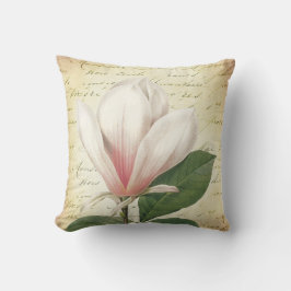Magnolien-Blumen-Vintages botanisches Kissen