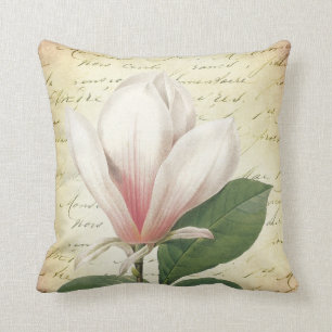 Magnolien-Blumen-Vintages botanisches Kissen