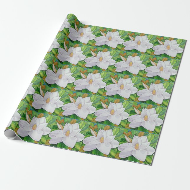 Magnolien-Blüten Geschenkpapier (Ungerollt)