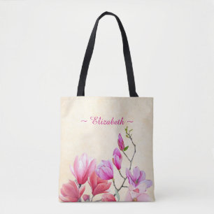 Magnolien in Rosa Aquarell auf Creme-Tragetasche Tasche