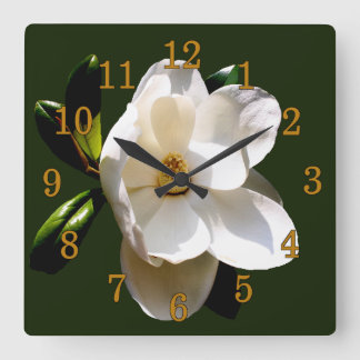 Magnolien mit Goldene Zahlen Quadratische Wanduhr