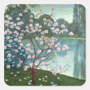 Magnolien (Öl auf Leinwand) Quadratischer Aufkleber