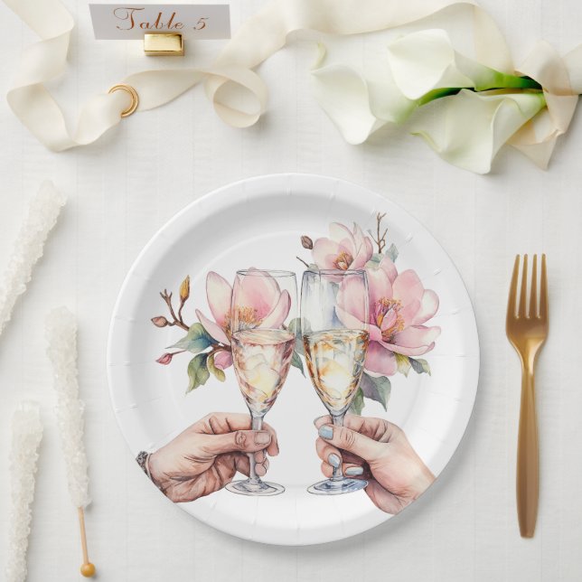 Magnolien und Champagnerbrillen Hochzeiten Pappteller (Hochzeit)