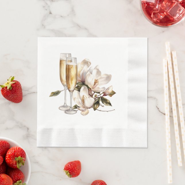 Magnolien und Champagnerbrillen Hochzeiten Serviette (Beispiel)