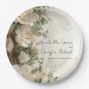 Magnolien und Lichter Elegante Florale Hochzeit Pappteller