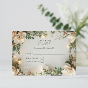Magnolien und Lichter Elegante Florale Hochzeit RSVP Karte