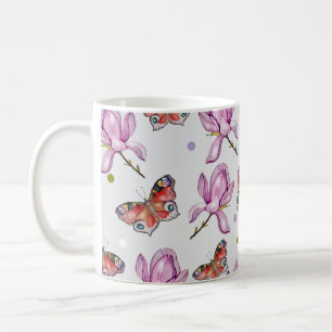 Magnolien und Schmetterlinge, Wasserfarbenmuster Kaffeetasse