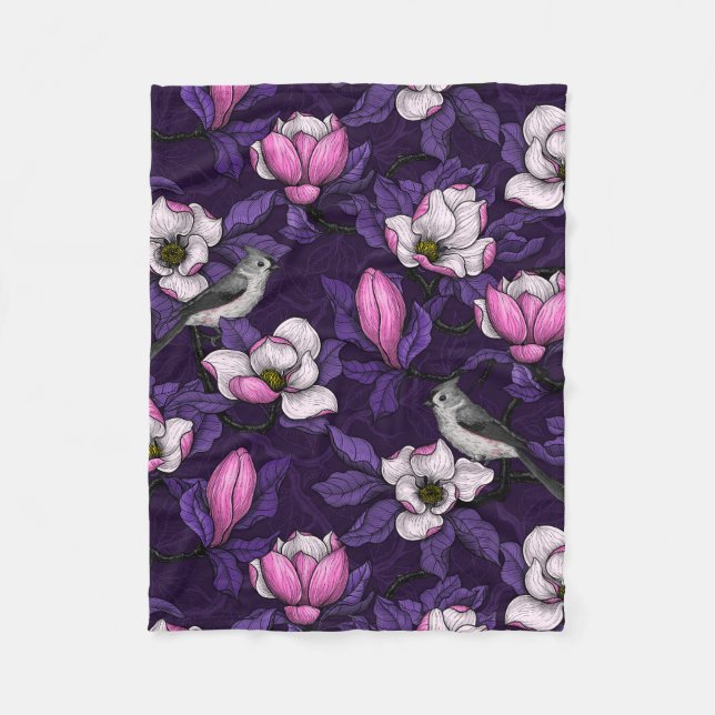Magnolien und Titmausvogel blühen 4 Fleecedecke (Vorderseite)