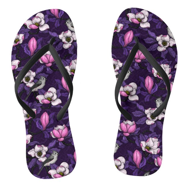 Magnolien und Titmausvogel blühen 4 Flip Flops (Fußbett)