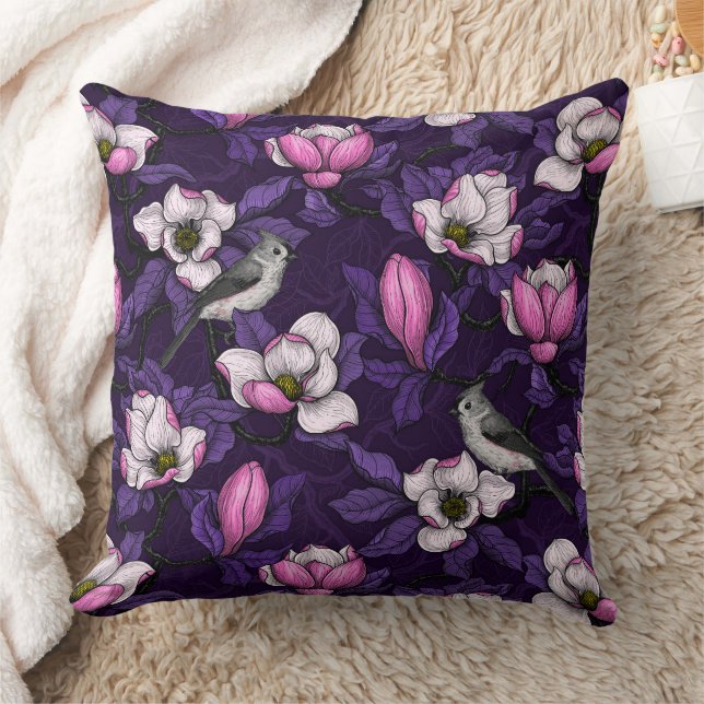 Magnolien und Titmausvogel blühen 4 Kissen (Decke)