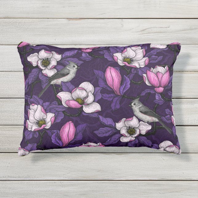 Magnolien und Titmausvogel blühen 4 Kissen Für Draußen (Vorderseite)