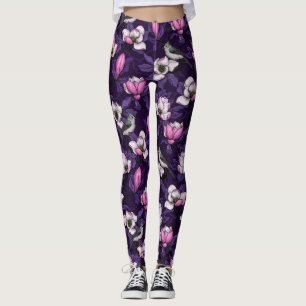 Magnolien und Titmausvogel blühen 4 Leggings