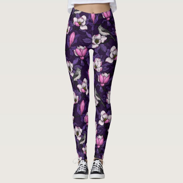 Magnolien und Titmausvogel blühen 4 Leggings (Vorderseite)