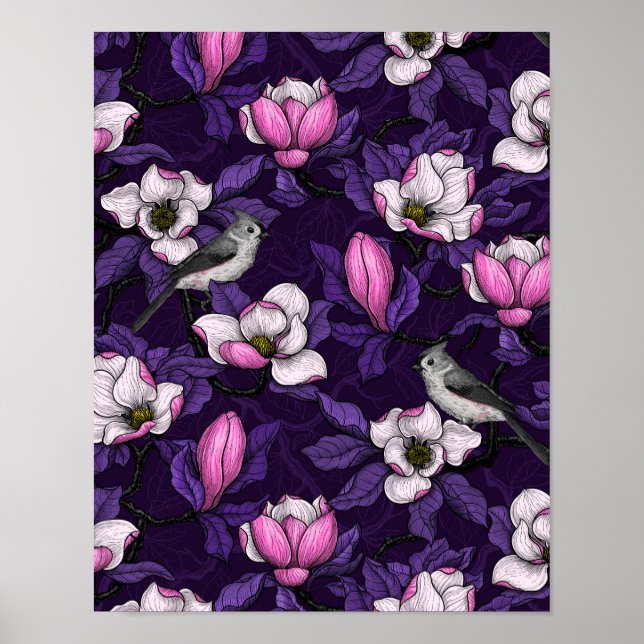 Magnolien und Titmausvogel blühen 4 Poster (Vorne)