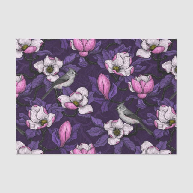 Magnolien und Titmausvogel blühen 4 Seidenpapier (Vorderseite)