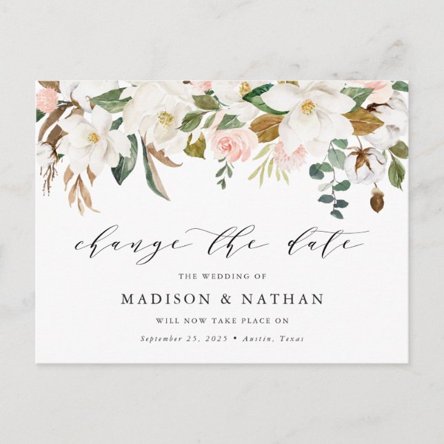 Magnolien verändern das Datum der Hochzeitverlänge Ankündigungspostkarte (Vorderseite)