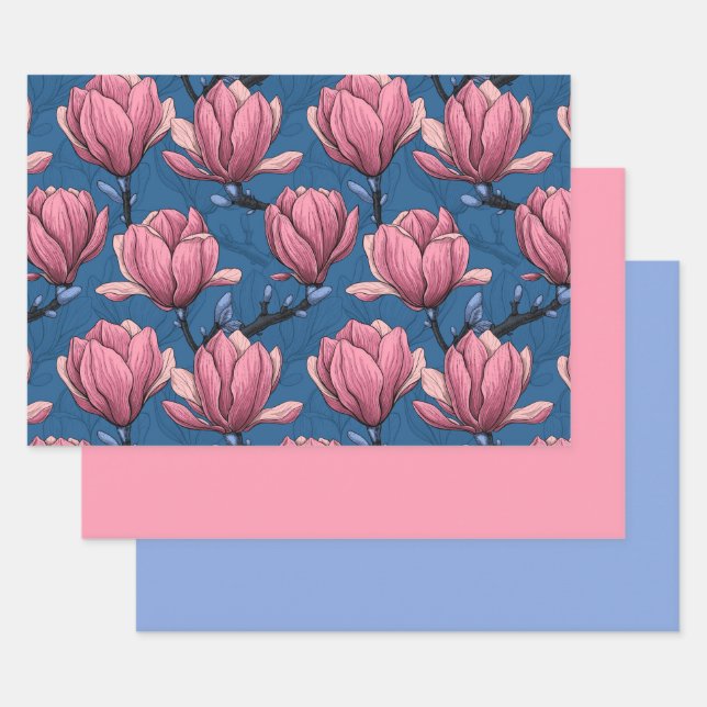 Magnoliengarten auf blau geschenkpapier set (Set)